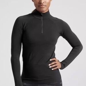 NEW Athleta Women's L Black Seamless Half Zip Long Sleeve Workout Top